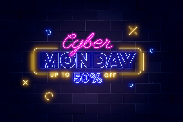 Lettrage au néon réaliste du cyber lundi