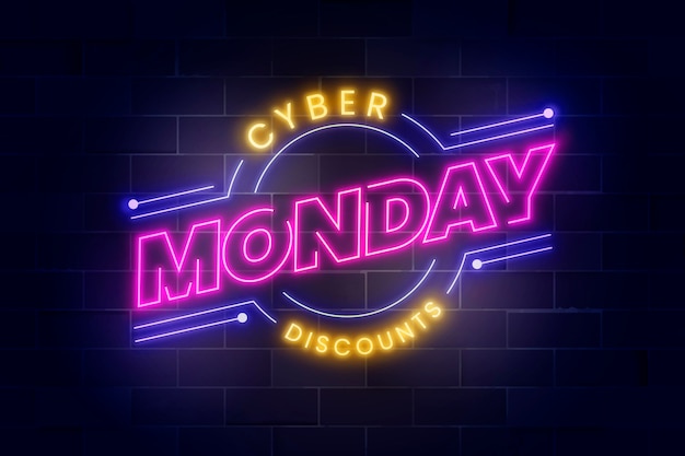 Lettrage au néon réaliste du cyber lundi