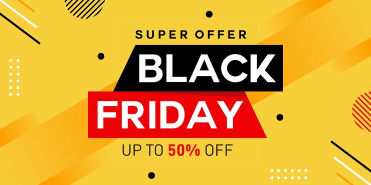 Lettrage Bannière de vente vendredi noir sur fond jaune. Vente du vendredi noir avec remise de 50%. Pour la conception de modèles d'art, le style de brochure, la bannière, le dépliant, le livre, le blanc, la carte, l'affiche.