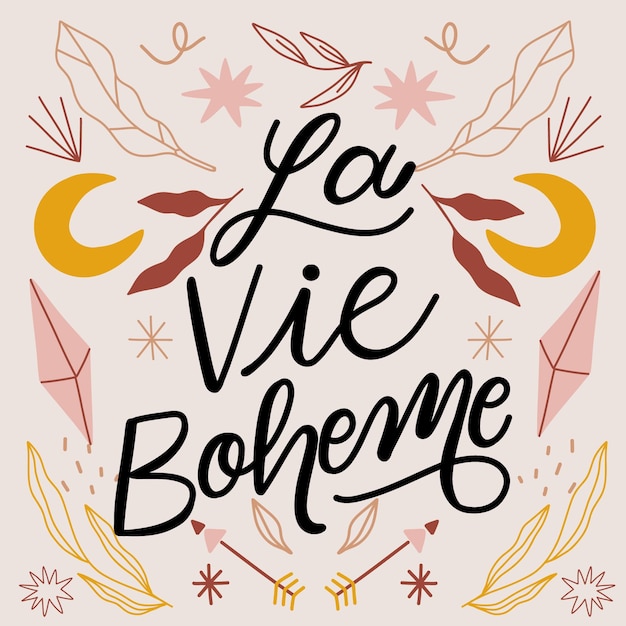 Vecteur lettrage bohème dessiné à la main