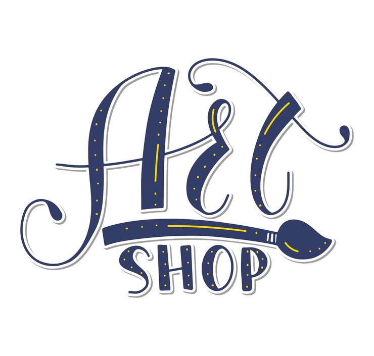 Vecteur lettrage de boutique d'art avec pinceau doodle