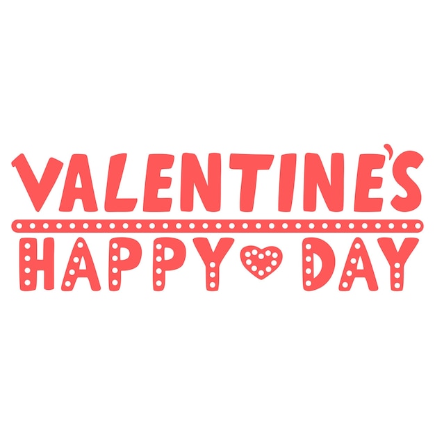 Lettrage dessiné à la main Happy Valentines Day avec coeur. Texte de calligraphie manuscrite. Illustration de croquis de doodle de vecteur isolé sur fond blanc.
