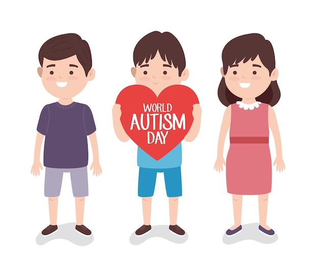 Lettrage De La Journée Mondiale De L'autisme Avec De Petits Enfants Soulevant L'illustration Du Coeur