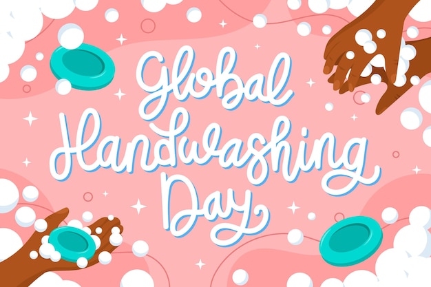 Vecteur lettrage de la journée mondiale du lavage des mains à plat dessiné à la main