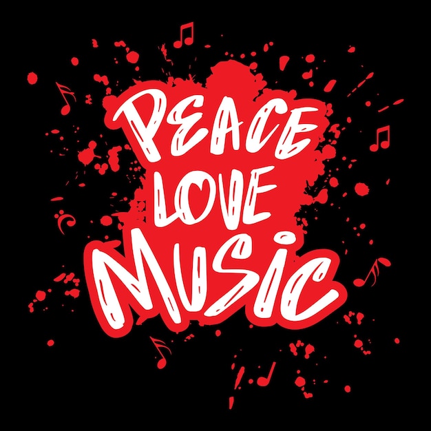 Vecteur lettrage à la main de musique d'amour de paix