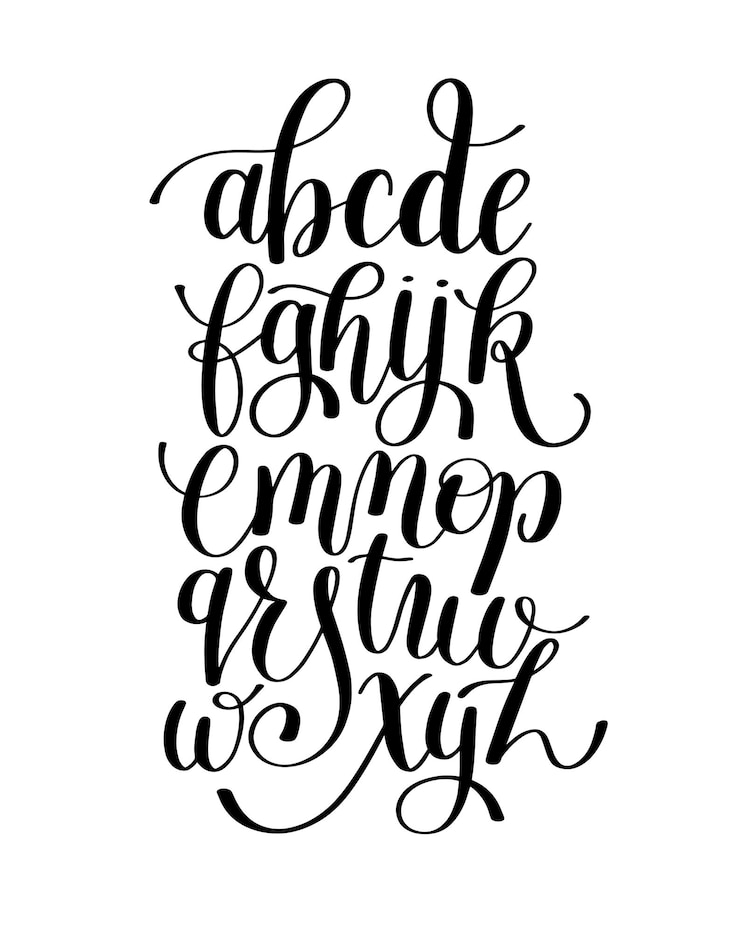 Vecteur lettrage à la main noir et blanc alphabet conception manuscrite pinceau script calligraphie moderne