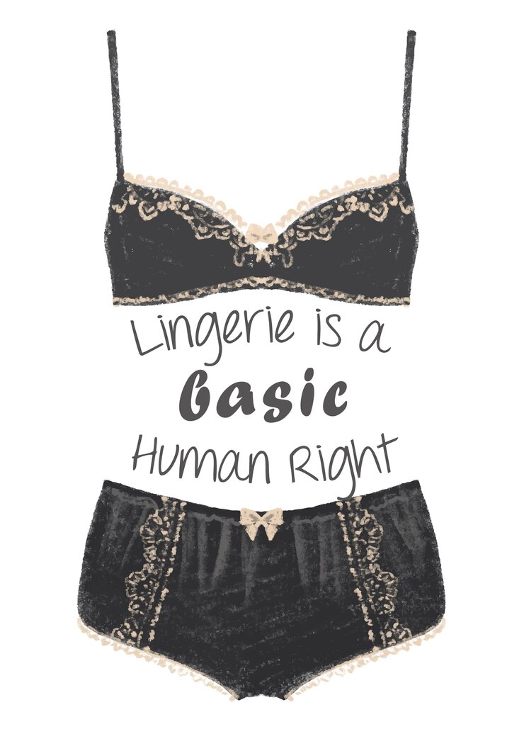 Vecteur lettrage de mode lingerie, illustration dessinée à la main.