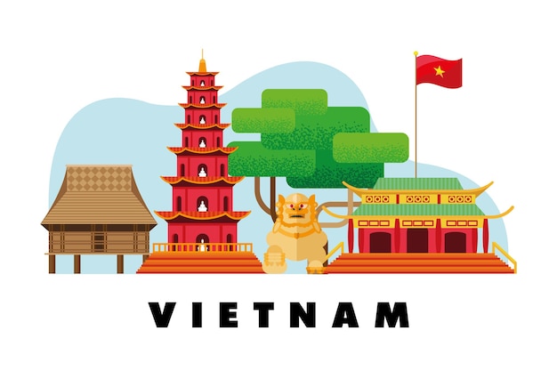 Vecteur lettrage et monuments vietnamiens