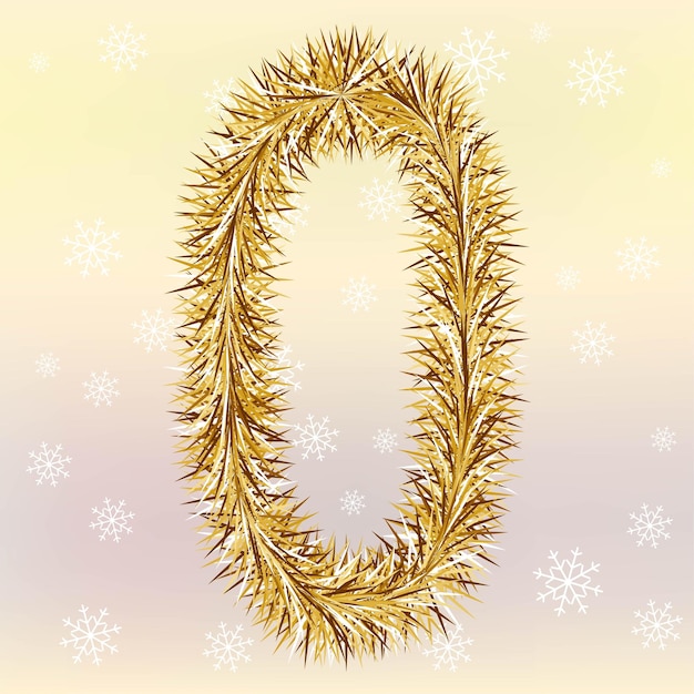 Lettrage de Noël numéro 0 avec un effet de texte de fourrure ou de guirlande sur fond flou jaune et rose