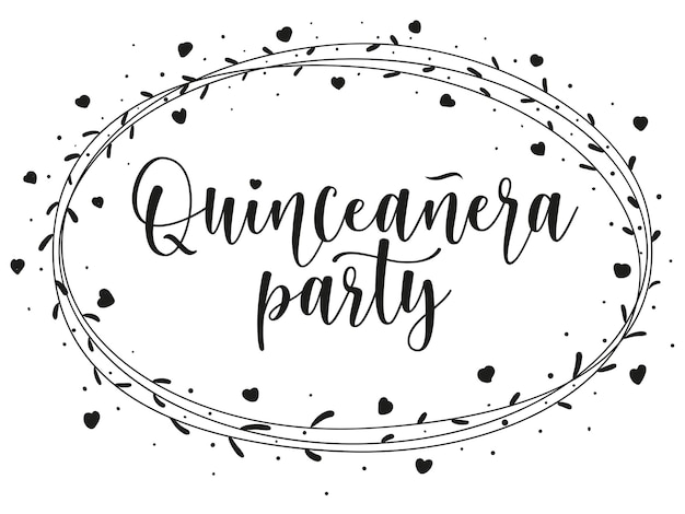 Lettrage Noir De La Fête De Quinceanera Avec Des éléments De Griffonnage