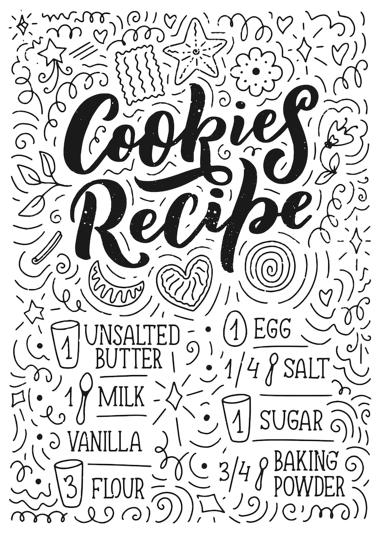 Vecteur lettrage avec recette de cookies.