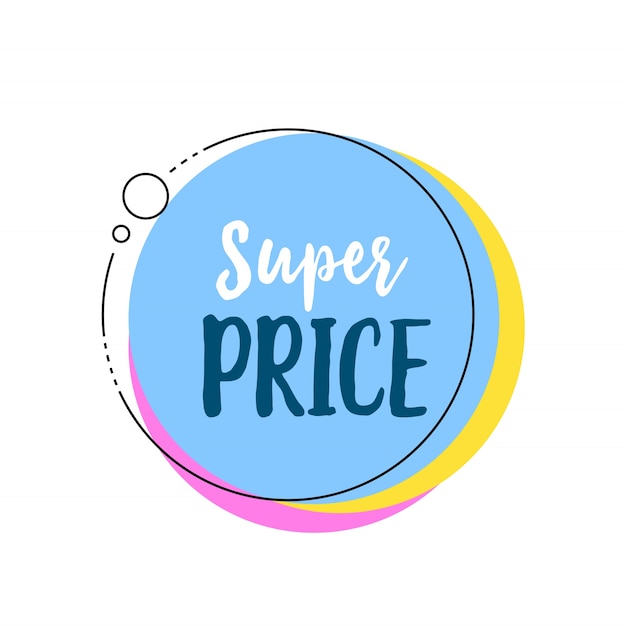 Vecteur lettrage de super prix en cercle bleu avec cadre rond
