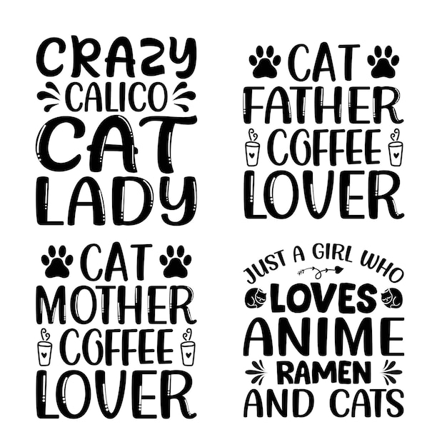 Vecteur lettrage de typographie de chat cite des bundles de conception de t-shirt