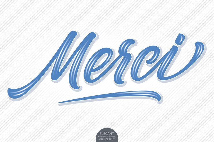 lettrage volumétrique Merci. Carte de remerciement dessinée à la main avec calligraphie au pinceau moderne.