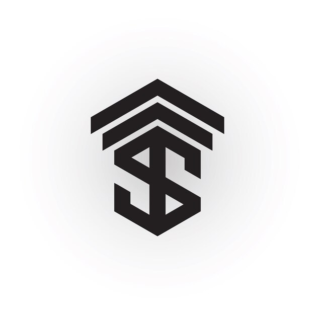 Lettre abstraite TS ou ST monogramme logo design vectoriel en couleur noire isolé sur fond blanc