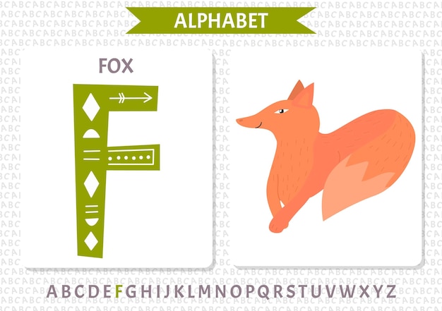 Une lettre de l'alphabet f est étiquetée avec un renard et une lettre f.