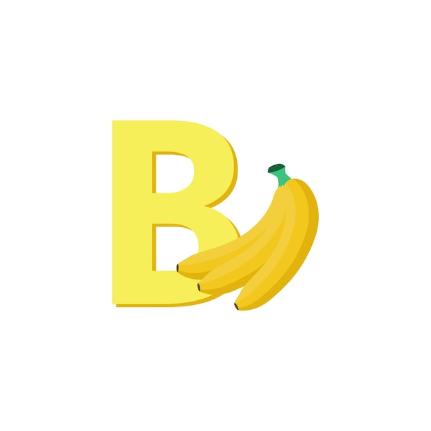 Vecteur lettre de l'alphabet de fruits b pour l'éducation à la banane pour les enfants illustration vectorielle plate