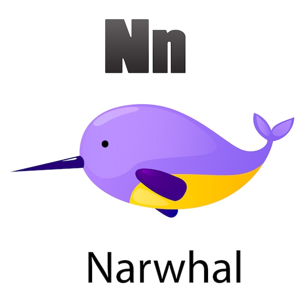 Lettre Alphabet N-narwhal