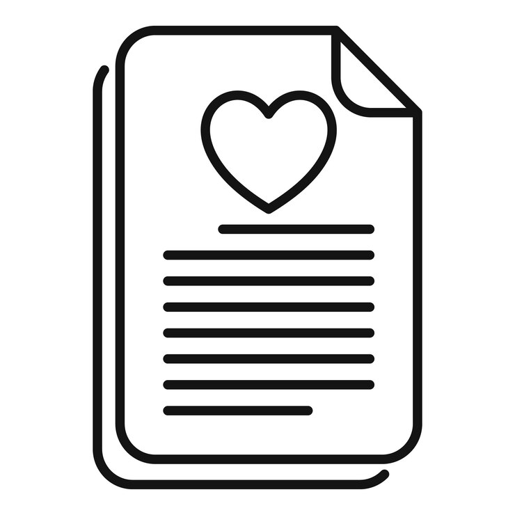 Vecteur une lettre d'amour écrite avec un symbole en forme de cœur sur du papier