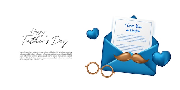 Lettre D'amour Pour Papa Bonne Fête Des Pères Avec Des Lunettes De Moustache Dorées 3d Et Une Décoration En Forme De Foyer