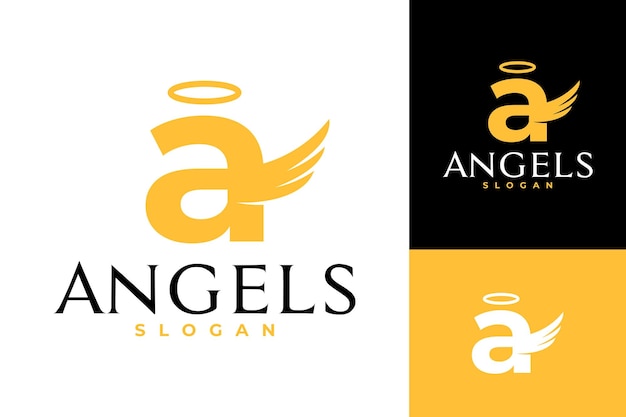 Vecteur une lettre d'ange ailé design du logo de la beauté du ciel