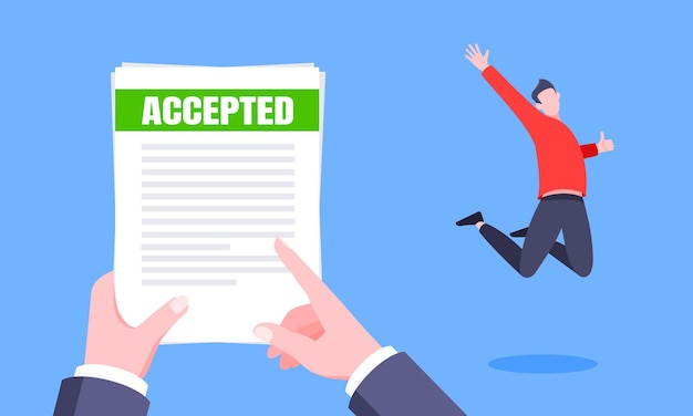 Vecteur lettre d'approbation d'acceptation d'emploi ou d'université avec document de feuilles de papier