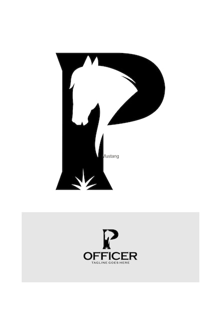 Vecteur lettre d'arachide p logo de cheval