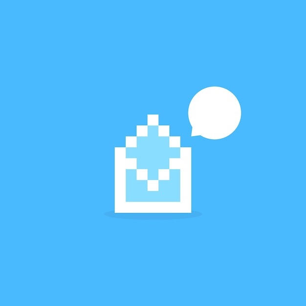 Lettre D'art De Pixel Blanc Comme Notification. Concept De Correspondance, Mosaïque, Identité Visuelle 8 Bits, Spam Sms, Missive De Rapport. Conception Graphique De Logotype Moderne Tendance Style Pixelart Plat Sur Fond Bleu