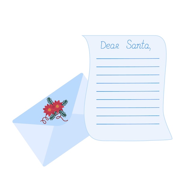 Vecteur lettre au père noël modèle simple doodle décor de fête de noël pour invitation de carte de vœux