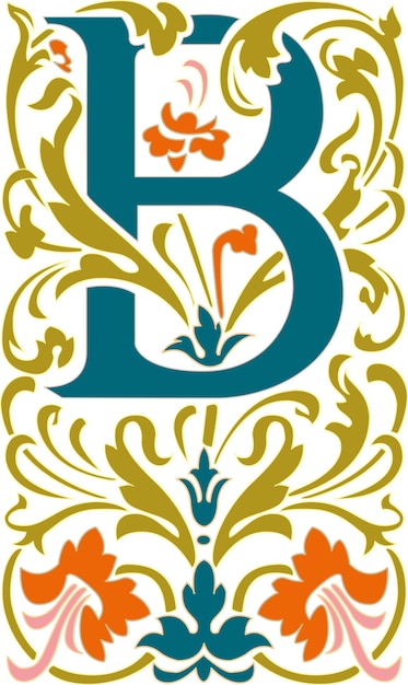 Lettre B Monogramme Floral Rose. Esthétique Colorée Vintage Ornement Initial Alphabet Lettres Motifs