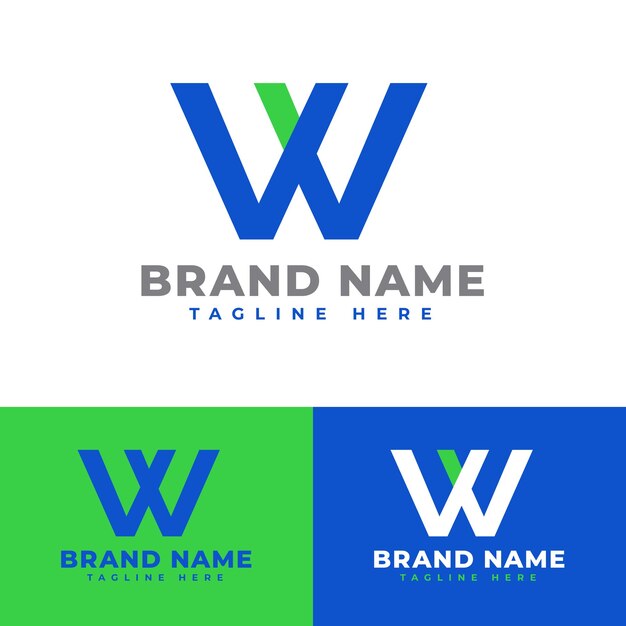 Vecteur lettre bleue w avec vert pour la croissance symbole d'entreprise moderne icône de logo plat conception vectorielle de stock