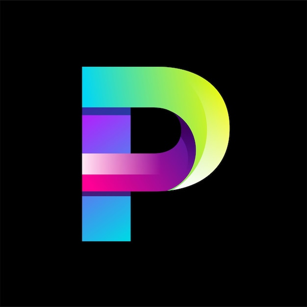 Une lettre colorée p avec un fond noir