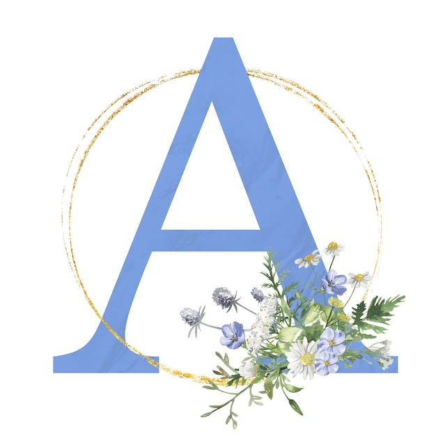 Lettre A Concept De Fleur Bleue Floral Aquarelle