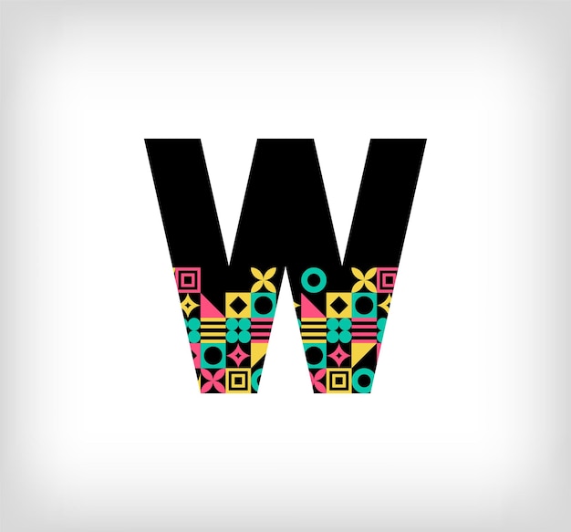 Vecteur lettre créative w logo à partir de lettres majuscules avec des formes géométriques éducation créative colorée