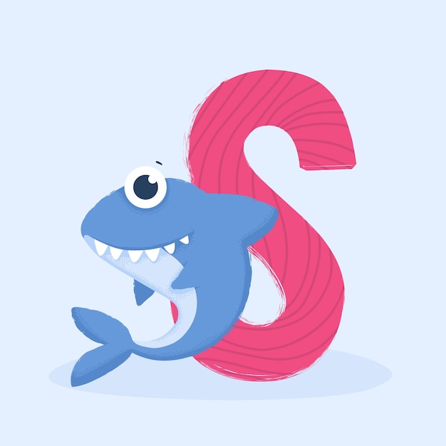 Lettre de dessin animé de l'alphabet avec requin de caractère animal