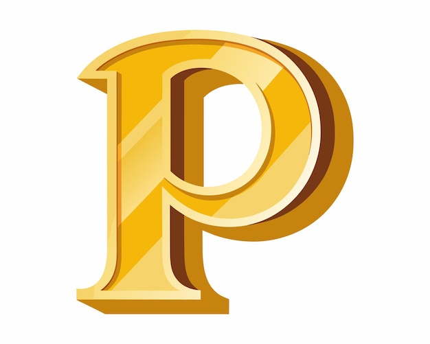 une lettre dorée p de l'alphabet avec un motif rouge et or