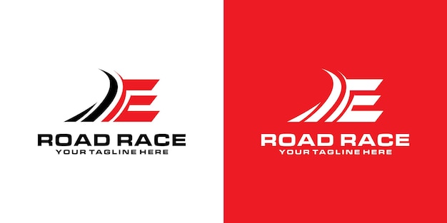 Vecteur la lettre e et le design du logo de la route d'asphalte logo de course pour les sports de course automobile