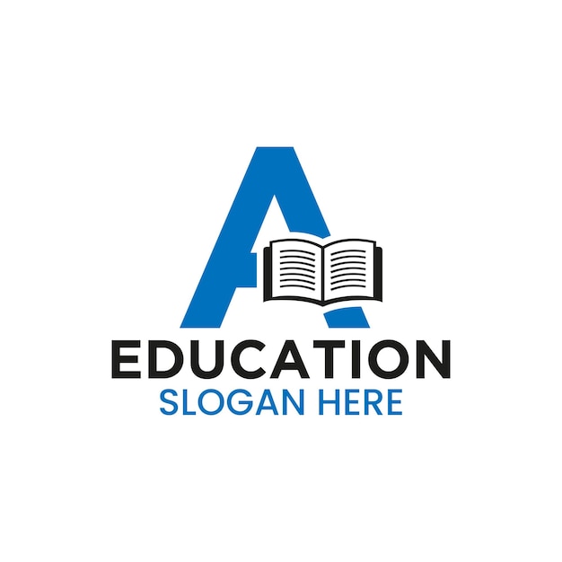 Vecteur lettre a education logo concept avec modèle d'icône de livre ouvert