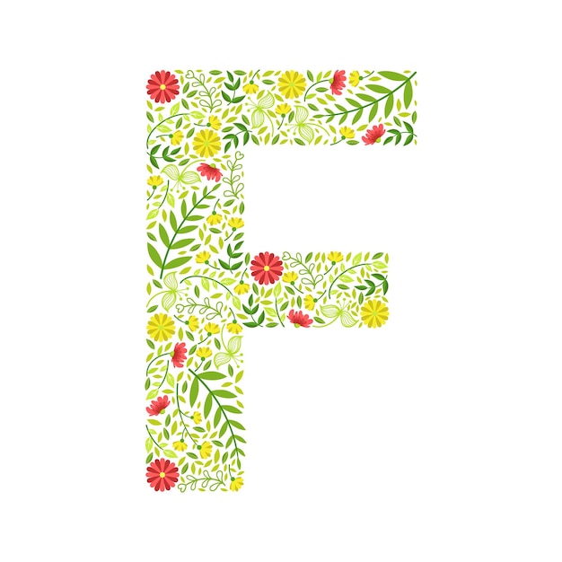 Lettre F Majuscule élément De L'alphabet Floral Vert Police Lettre Majuscule Faite De Feuilles Et De Fleurs Motif Illustration Vectorielle