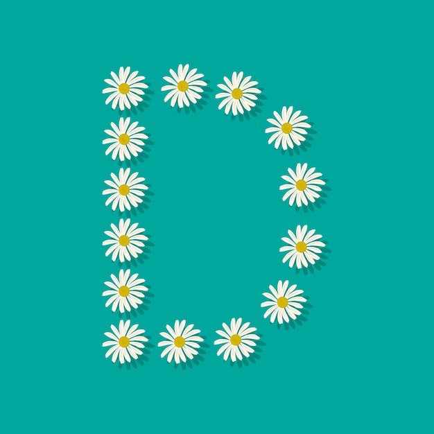 Lettre D de fleurs de camomille blanches. Police ou décoration festive pour les vacances et le design de printemps ou d'été. Télévision illustration vectorielle