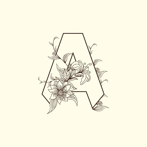 Lettre florale A illustration de conception d'alphabet d'art en ligne