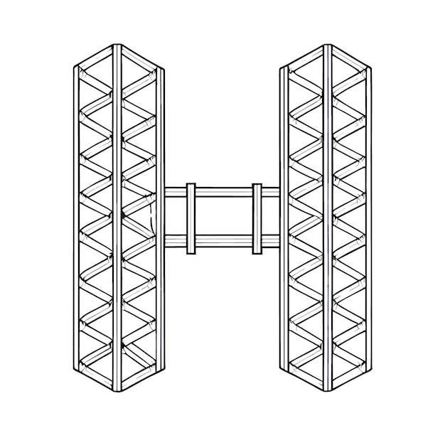 Vecteur lettre h faite de barres d'acier de construction illustration vectorielle de ligne