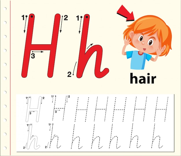 Lettre H Traçant Des Feuilles D'alphabet