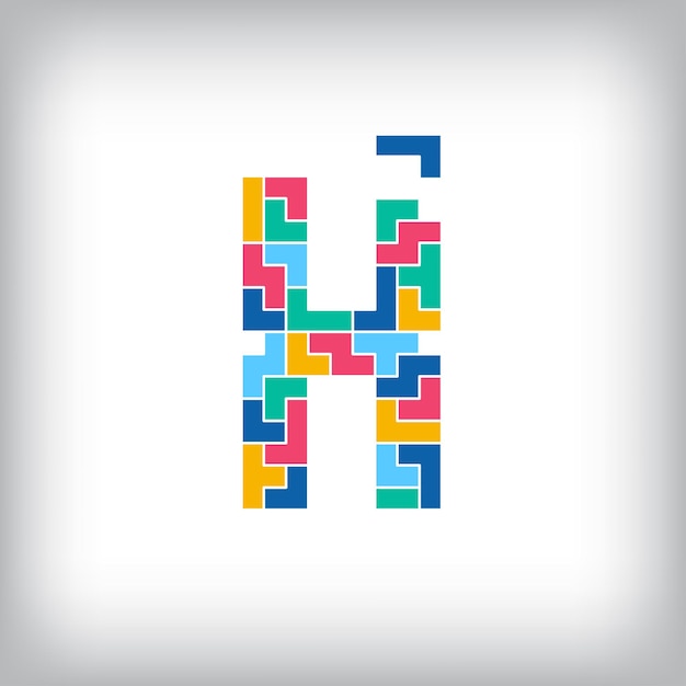 La lettre H unique et colorée, le style de pixel tombant, la conception vectorielle modifiable, les alphabets sont liés à chacun.