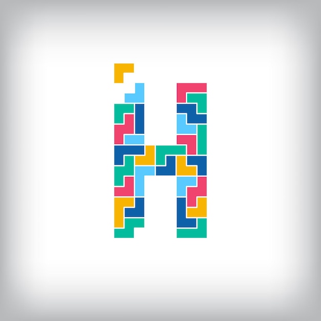 La lettre H unique et colorée, le style de pixel tombant, la conception vectorielle modifiable, les alphabets sont liés à chacun.