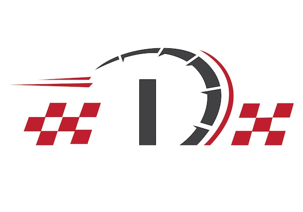 Vecteur la lettre i avec le logo du drapeau de course le symbole du logo de la vitesse