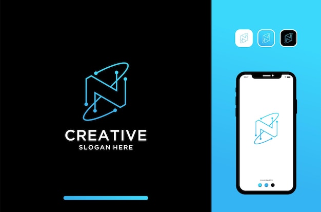 Vecteur lettre d'illustration ou création de logo initial n avec élément scientifique et technologique parfait pour la marque technologique