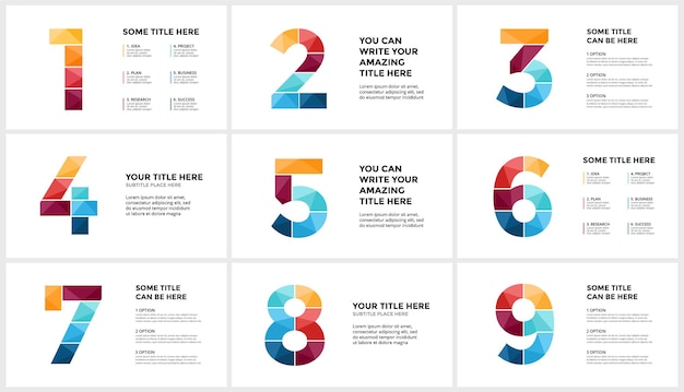Lettre Infographie Modèle Présentation De Diapositives Lettrage Numéros De Police Créatifs 1 2 3 4 5 6 7 8 9