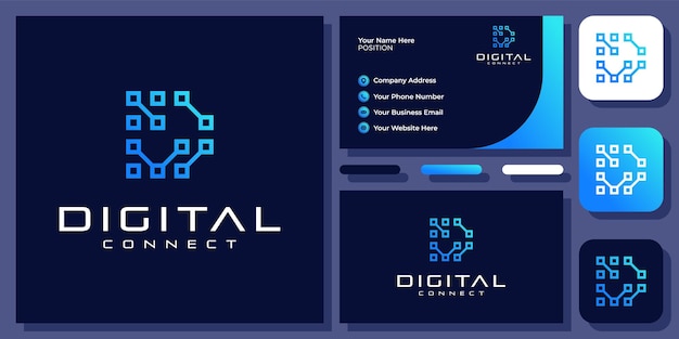 Lettre Initiale D Connect Technology Création De Logo Vectoriel Monogramme Simple Numérique Avec Carte De Visite