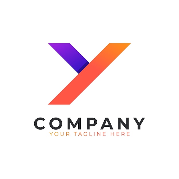 Lettre initiale créative Y Logo Style de flèche de forme géométrique violet et orange moderne et élégant